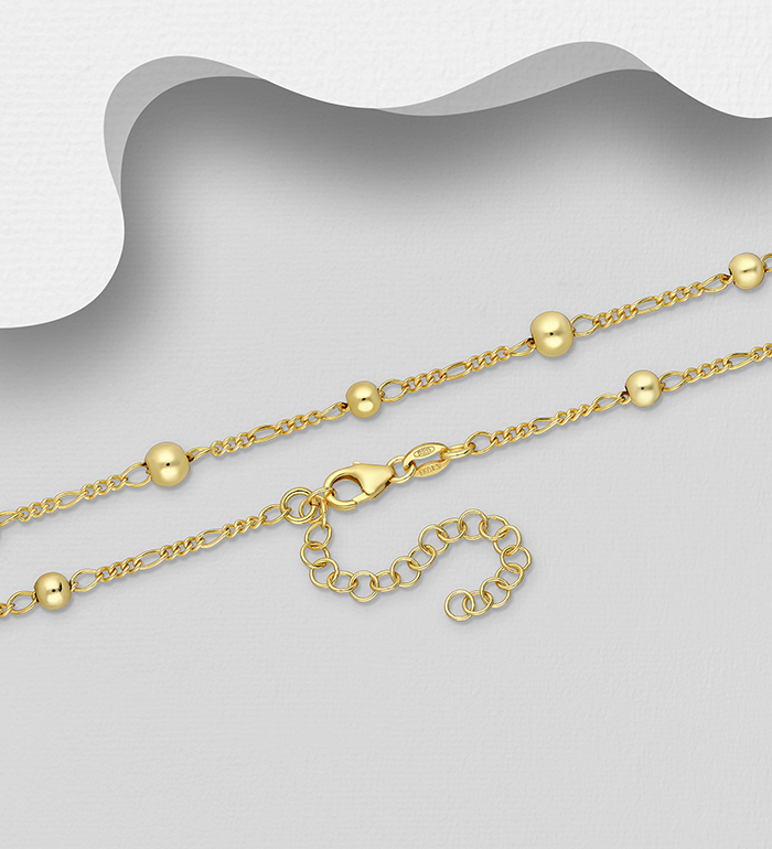 ITALIAN DELIGHT - Wholesale 925 Sterling Silver Ball Chain, Plated with 0.5 Micron 18K Yellow Gold, Ball Width is 4, 5 mm Wide, Made in Italy. - SKU #1535-1594