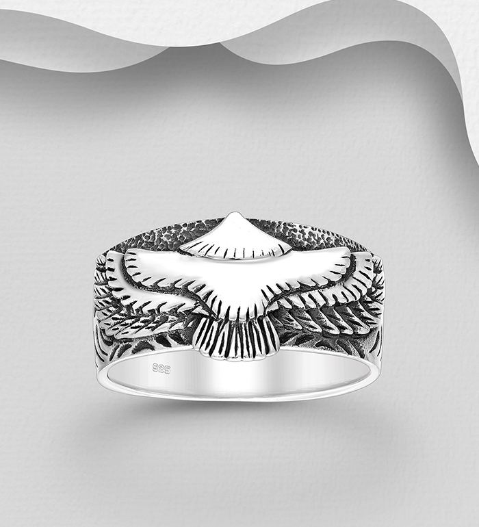 Wholesale 925 Sterling Silver Oxidized Eagle Ring - SKU #706-39036