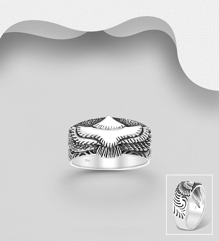 Wholesale 925 Sterling Silver Oxidized Eagle Ring - SKU #706-39036