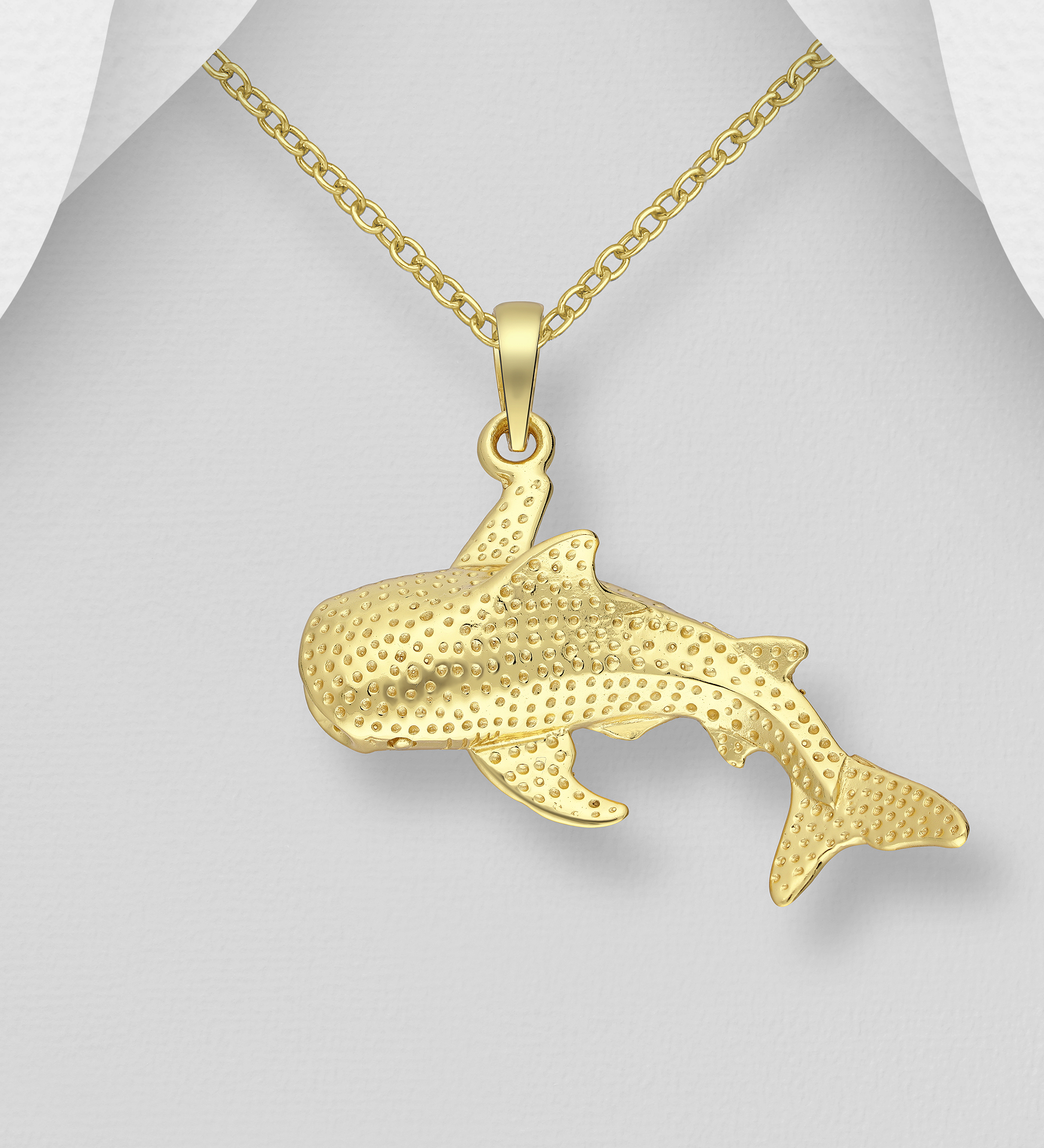 Wholesale 925 Sterling Silver Whale Shark Pendants, Plated with 1 Micron 18K Yellow Gold - SKU #706-37671G
