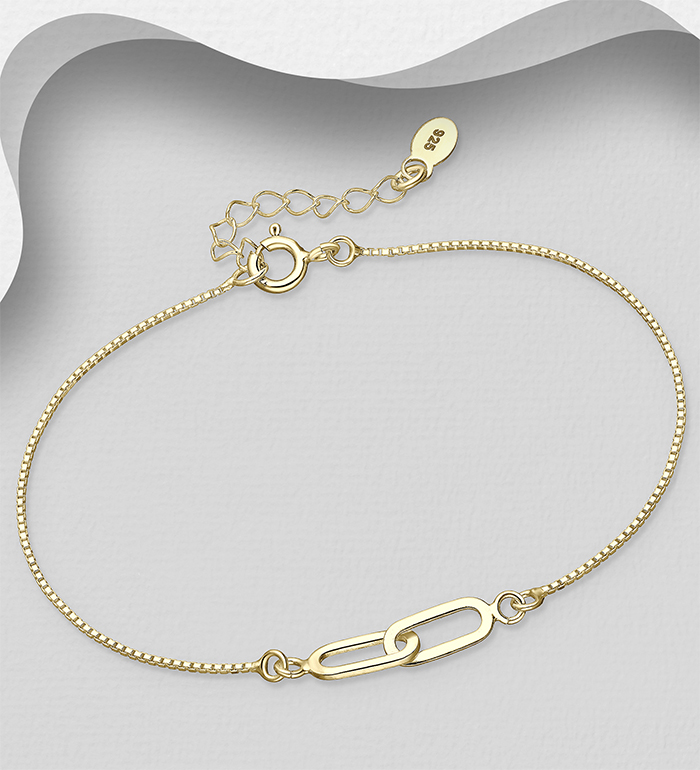 Wholesale 925 Sterling Silver Links Bracelet, Plated with 0.5 Micron 14K Yellow Gold & E-Coat - SKU #706-38766G