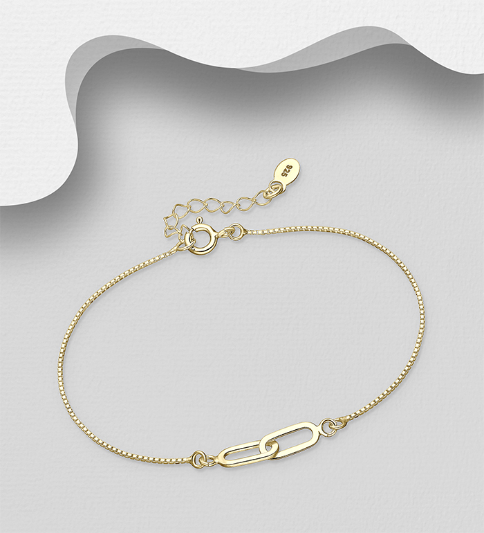 Wholesale 925 Sterling Silver Links Bracelet, Plated with 0.5 Micron 14K Yellow Gold & E-Coat - SKU #706-38766G