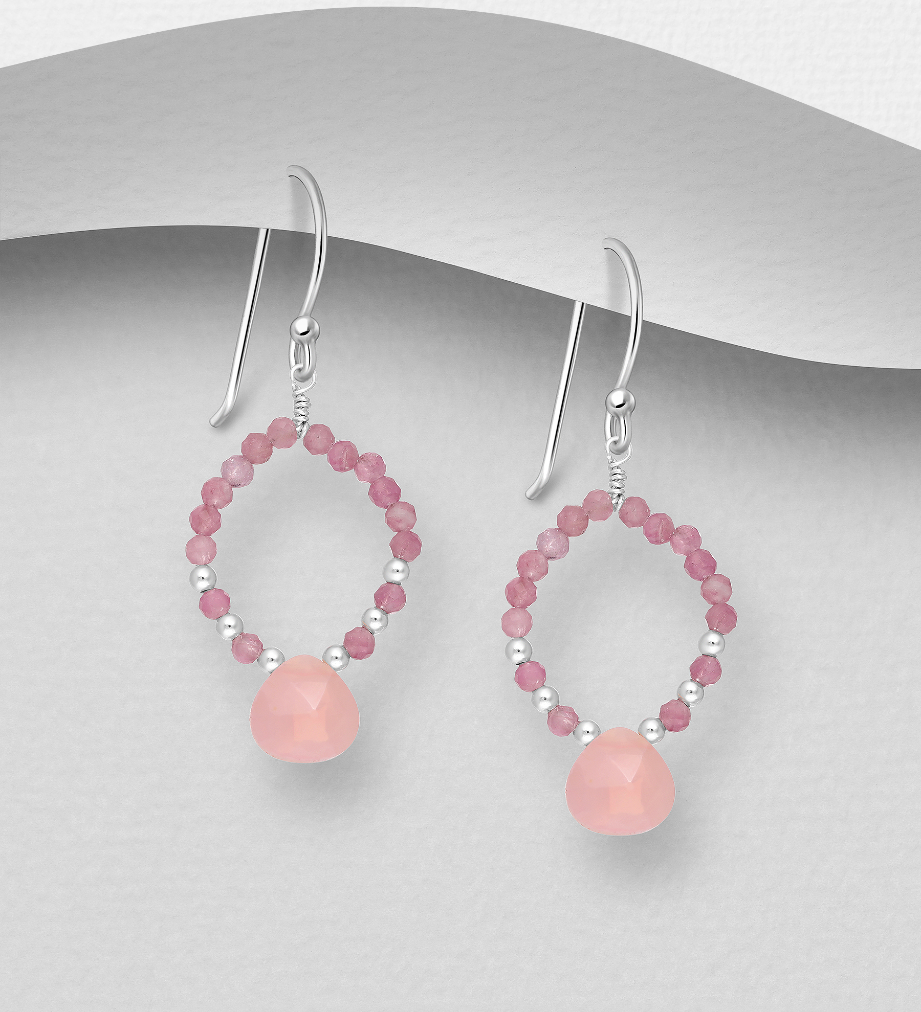 Wholesale 925 Sterling Silver Hook Earrings, Beaded with Various Gemstone Beads - SKU #883-9715