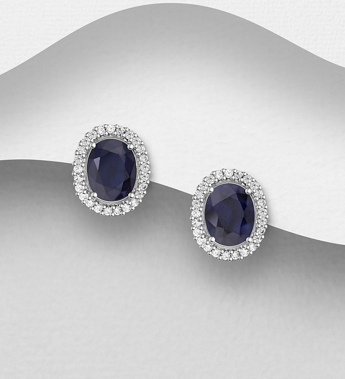 La Preciada - Wholesale 925 Sterling Silver Omega Lock Earrings, Decorated with Various Gemstones and CZ Simulated Diamonds - SKU #1181-5132
