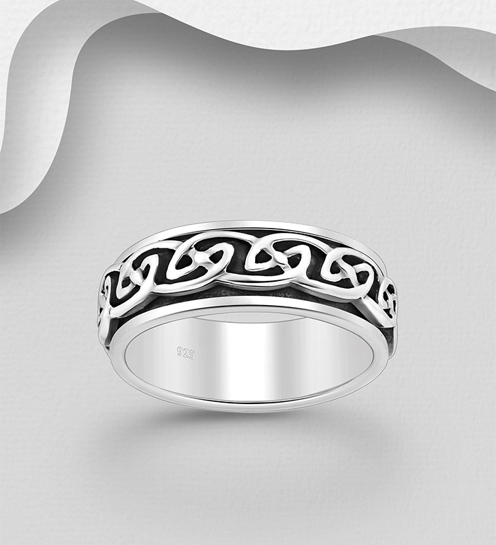 Wholesale 925 Sterling Silver Oxidized Celtic Spin Ring - SKU #767-1963