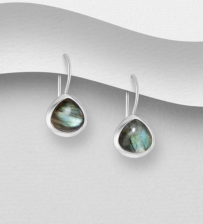 Wholesale 925 Sterling Silver Kidney Earrings, Decorated with Various Gemstones - SKU #883-9742