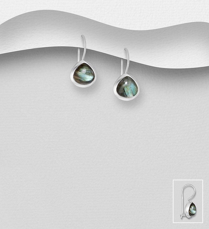 Wholesale 925 Sterling Silver Kidney Earrings, Decorated with Various Gemstones - SKU #883-9742