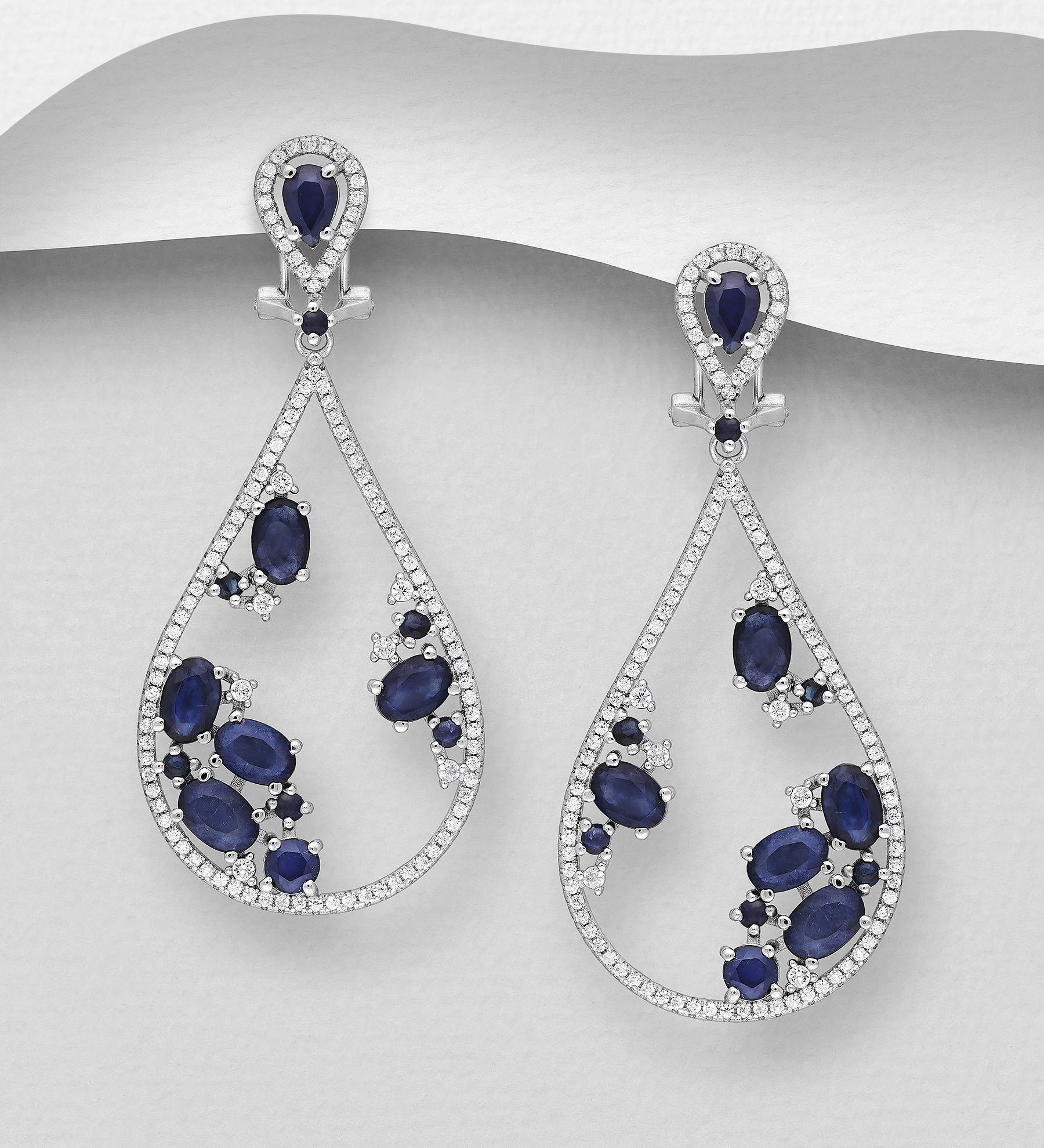 La Preciada - Wholesale 925 Sterling Silver Omega Lock Earrings, Decorated with Various Gemstone and CZ Simulated Diamonds - SKU #1181-5140