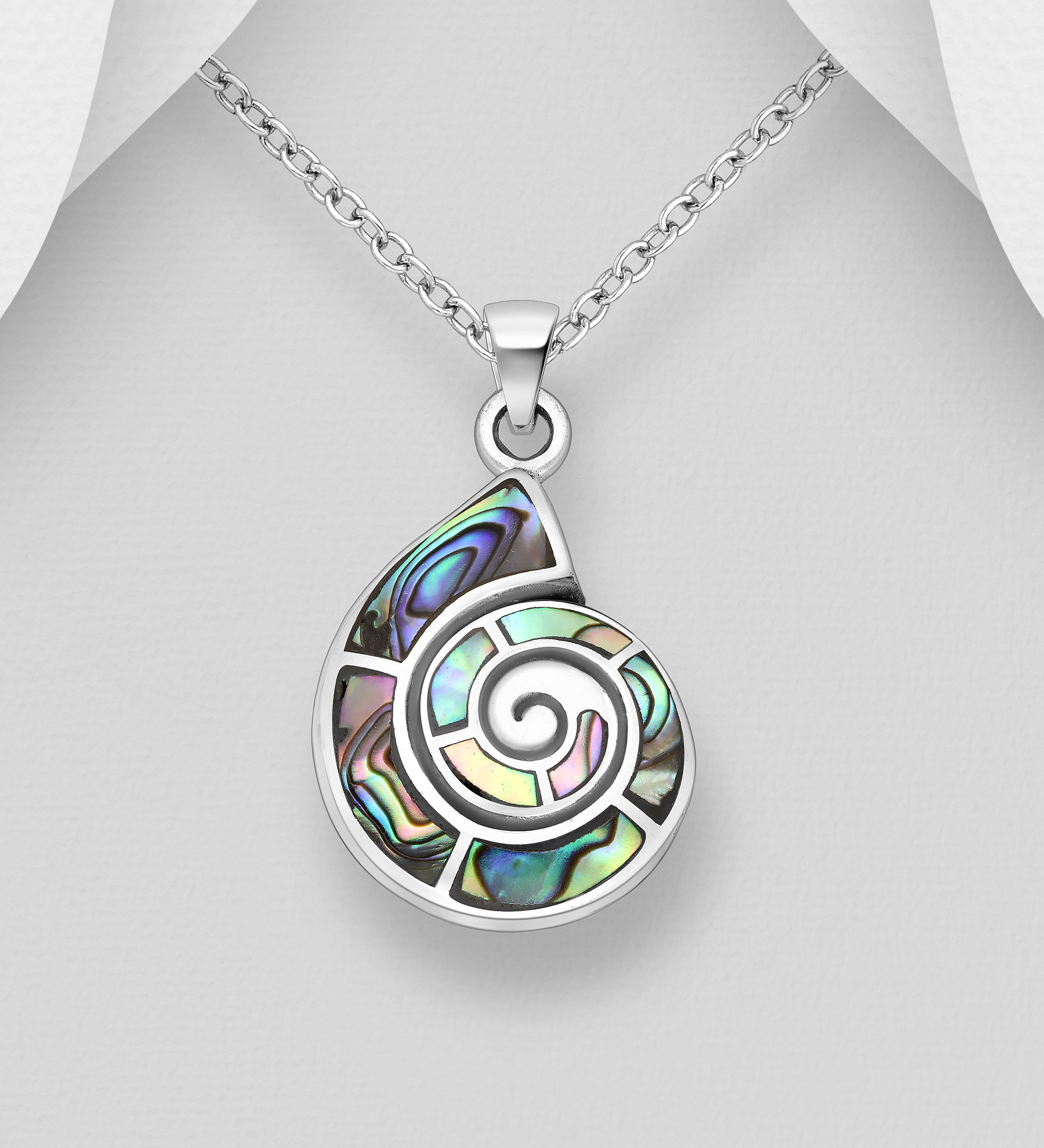 Wholesale 925 Sterling Silver Oxidized Shell Pendant, Decorated with Shell - SKU #789-4747