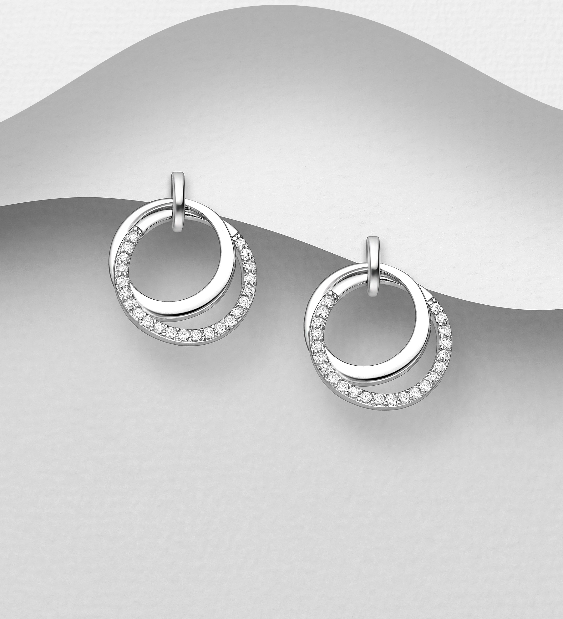 Wholesale 925 Sterling Silver Push-Back Earrings, Decorated with CZ Simulated Diamonds - SKU #701-30401