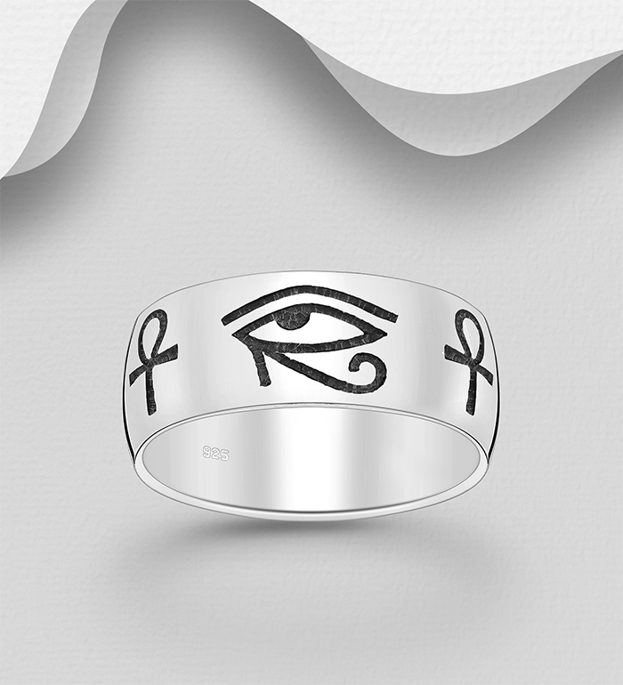 Wholesale 925 Sterling Silver Oxidized The Eye Of Horus and Egyptian Cross Ring - SKU #1563-1610
