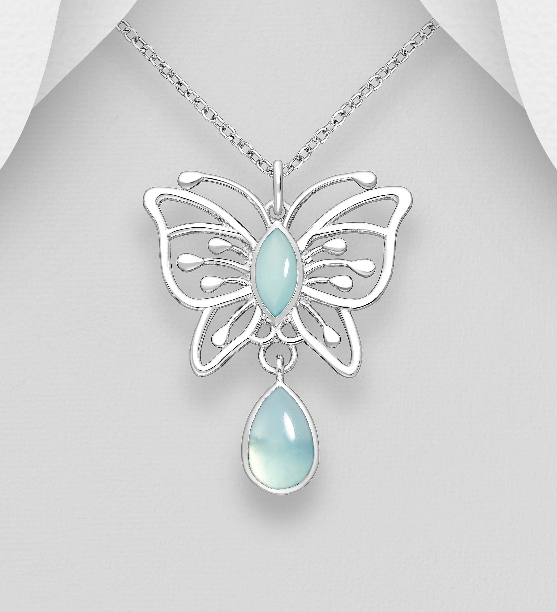 Wholesale 925 Sterling Silver Butterfly Pendant, Decorated with Various Gemstones - SKU #883-9773