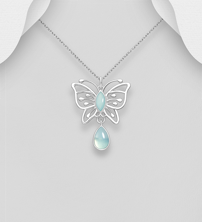 Wholesale 925 Sterling Silver Butterfly Pendant, Decorated with Various Gemstones - SKU #883-9773