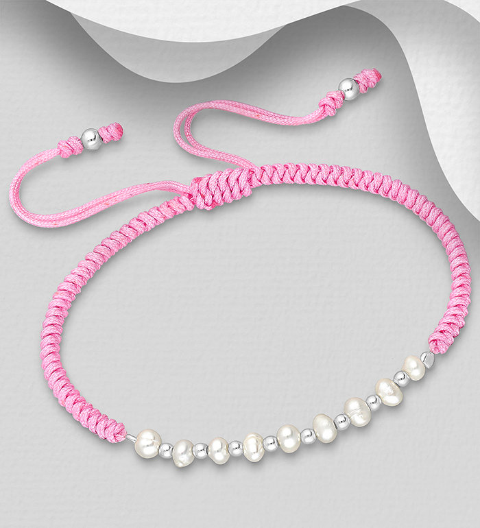 Wholesale 925 Sterling Silver Adjustable Thread Bracelet, Beaded with Freshwater Pearls - SKU #382-6680