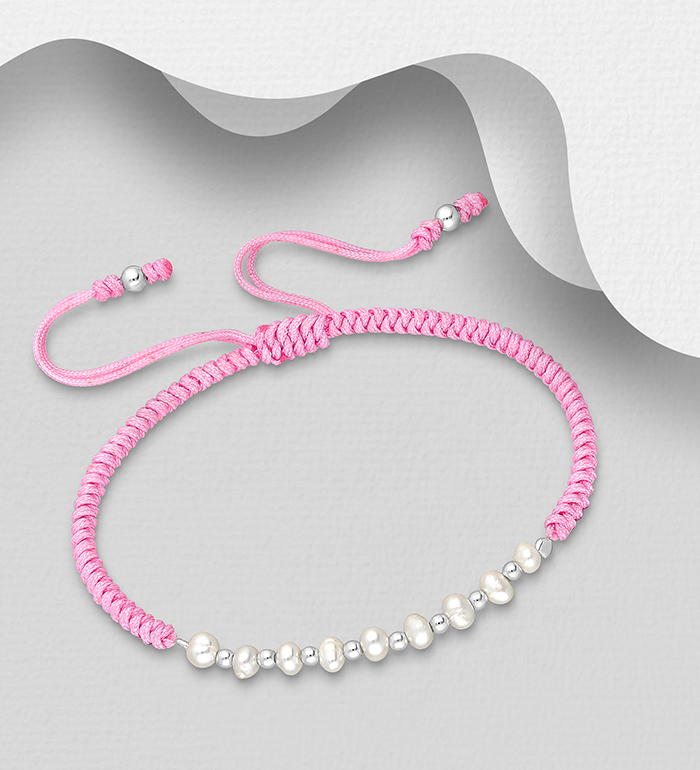 Wholesale 925 Sterling Silver Adjustable Thread Bracelet, Beaded with Freshwater Pearls - SKU #382-6680