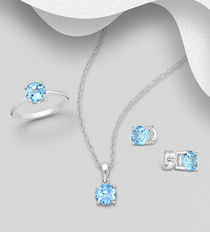 La Preciada - Wholesale 925 Sterling Silver Push-Back Earrings, Pendants and Ring Jewelry Set, Decorated with Various Gemstones - SKU #1181-5151