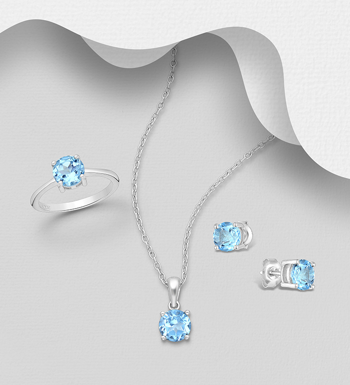 La Preciada - Wholesale 925 Sterling Silver Push-Back Earrings, Pendants and Ring Jewelry Set, Decorated with Various Gemstones - SKU #1181-5151