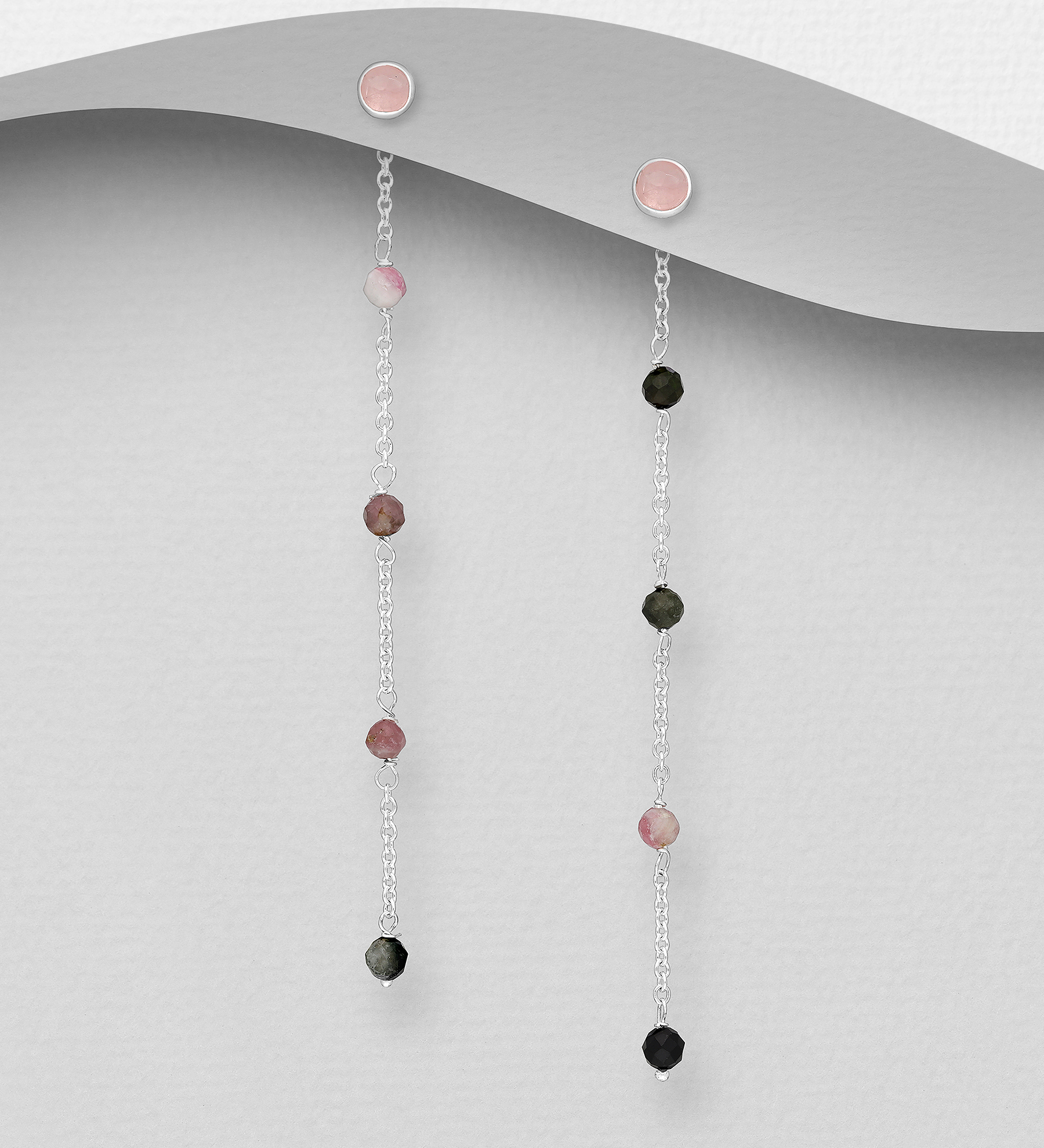 Wholesale 925 Sterling Silver Jacket Earrings, Beaded with Various Gemstone Beads - SKU #883-9782