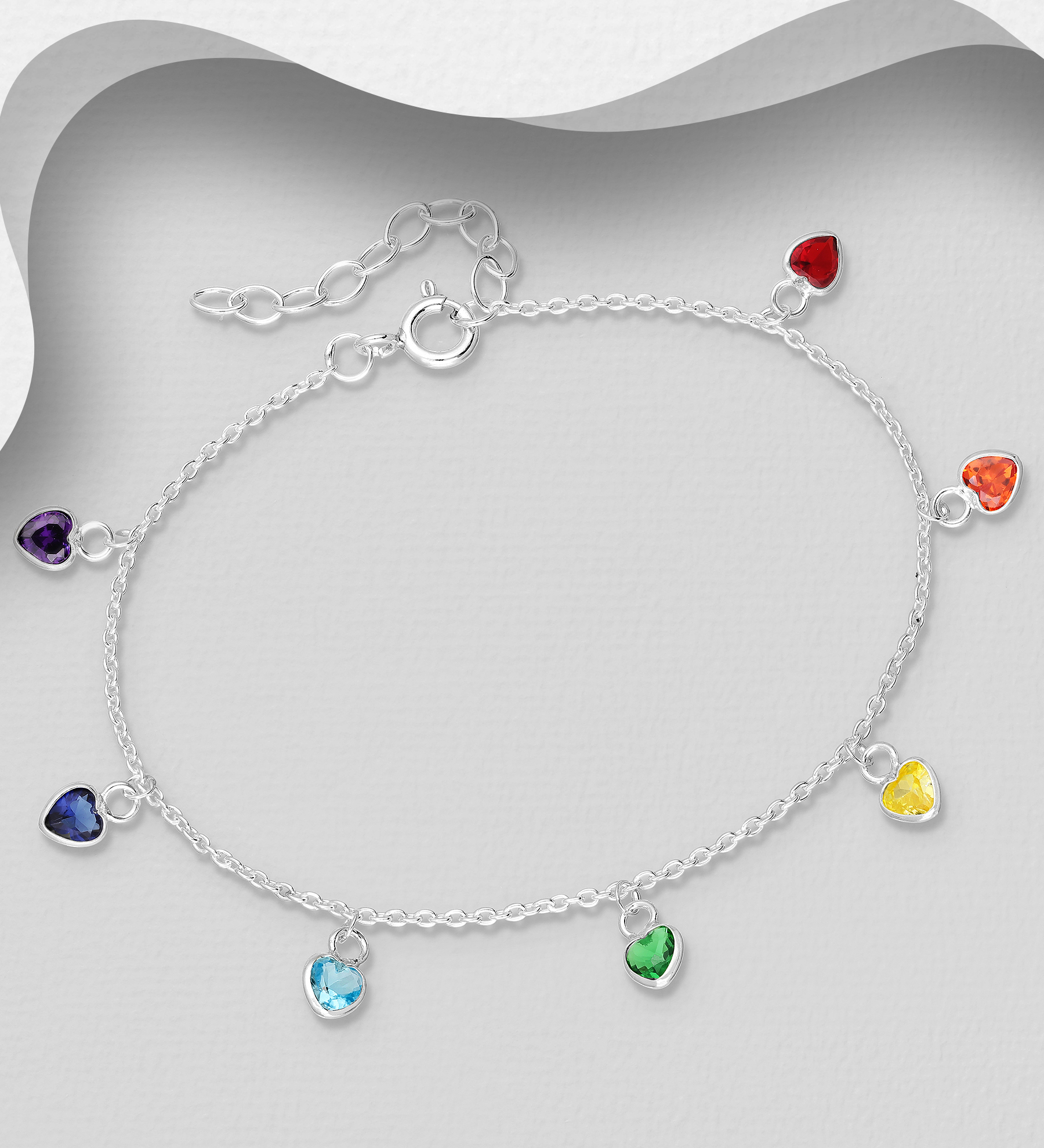 Wholesale 925 Sterling Silver Heart Bracelet, Decorated with CZ Simulated Diamonds - SKU #701-32902