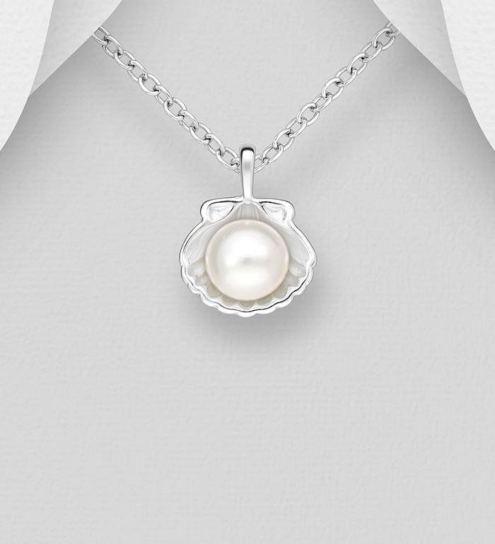 Wholesale 925 Sterling Silver Shell Pendant, Decorated with Freshwater Pearl - SKU #1063-4894