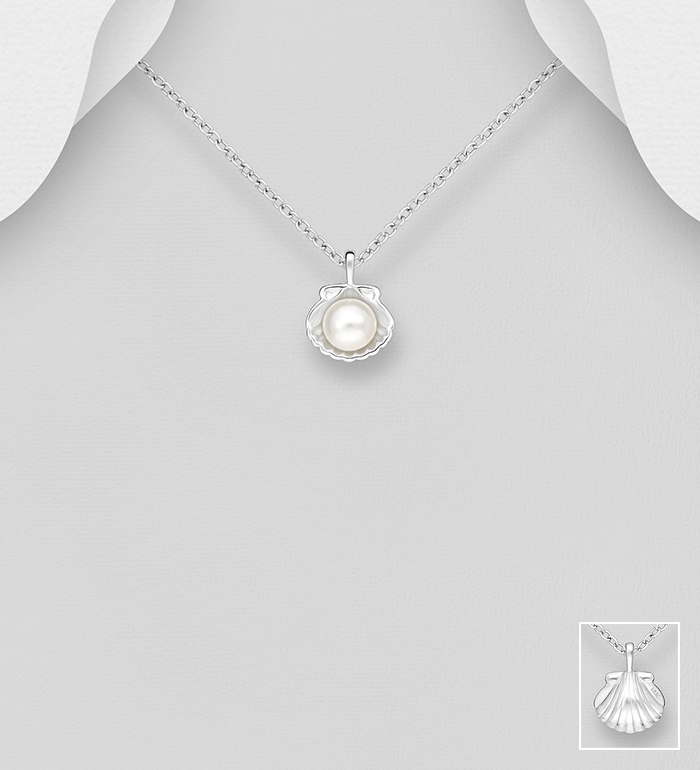 Wholesale 925 Sterling Silver Shell Pendant, Decorated with Freshwater Pearl - SKU #1063-4894
