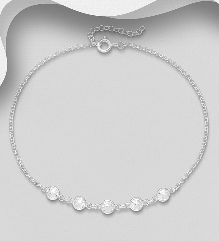 Wholesale 925 Sterling Silver Anklet, Decorated with CZ Simulated Diamonds - SKU #1562-523