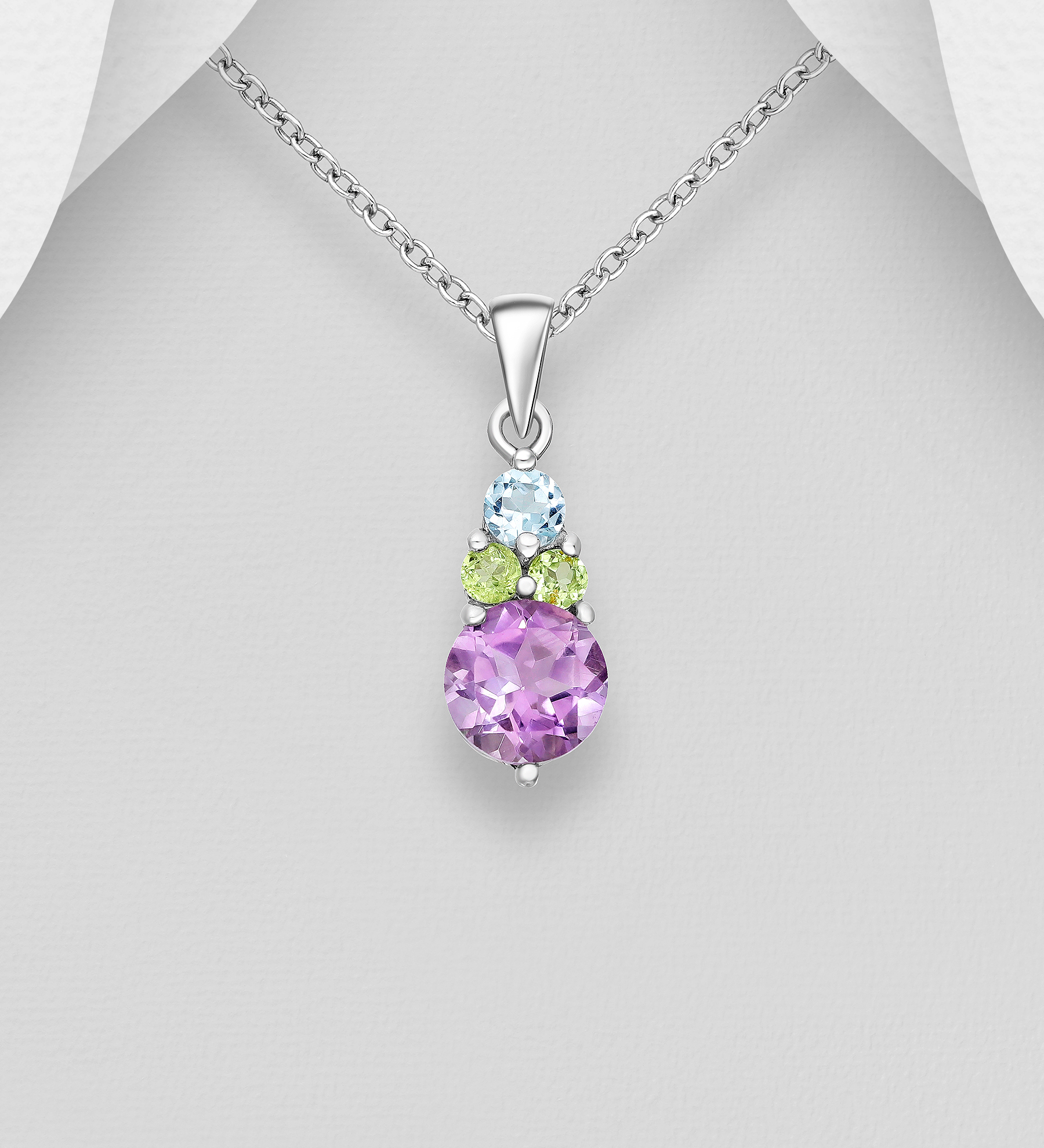 La Preciada - Wholesale 925 Sterling Silver Pendant, Decorated with Amethyst, Peridot and Sky Blue Topaz - SKU #1181-5162