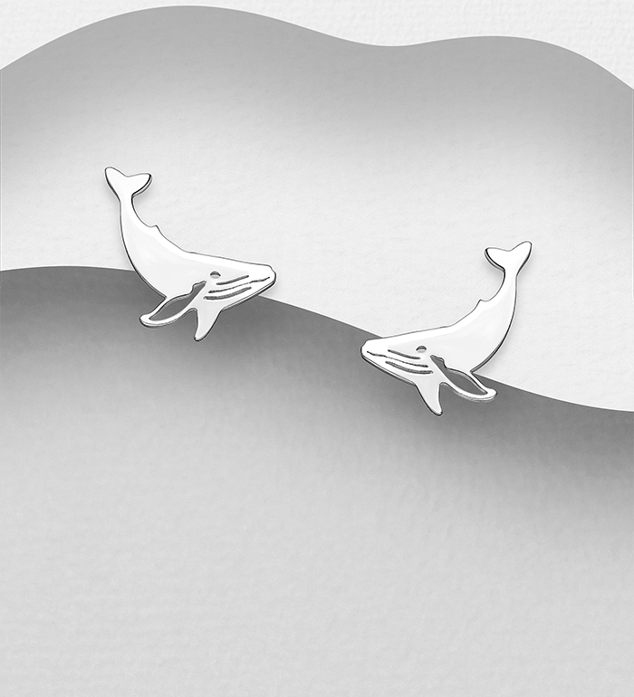 Wholesale 925 Sterling Silver Whale Push-Back Earrings - SKU #706-39190