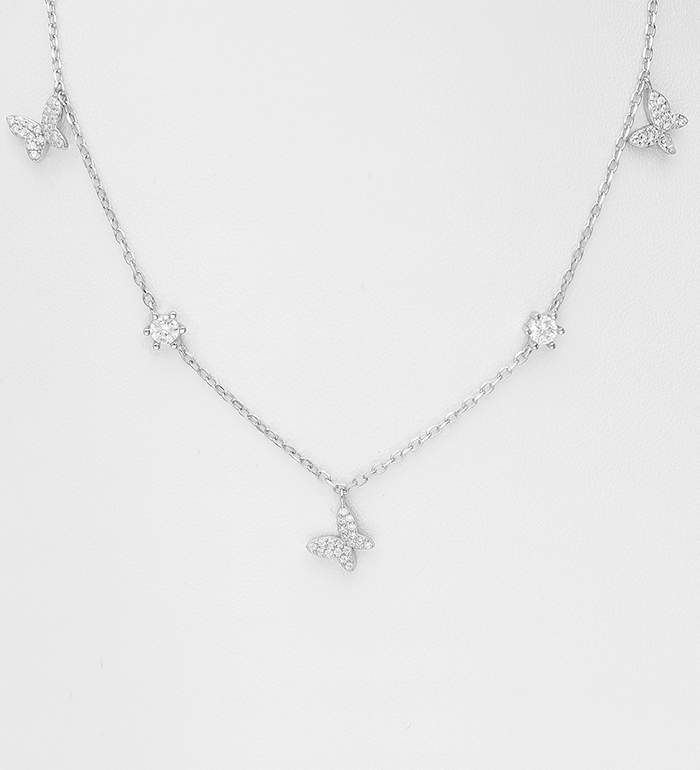 Wholesale 925 Sterling Silver Butterfly Necklace, Decorated with CZ Simulated Diamonds - SKU #701-32945