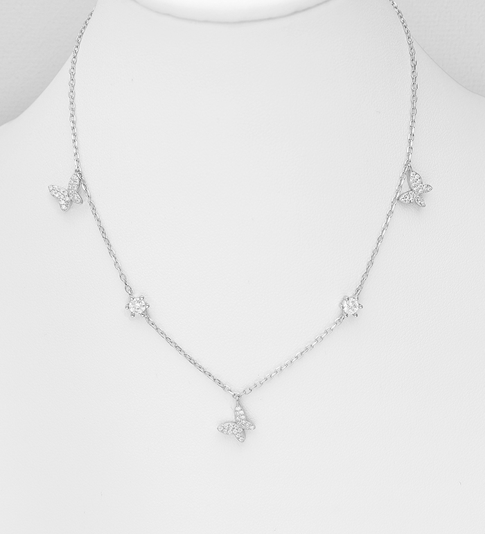 Wholesale 925 Sterling Silver Butterfly Necklace, Decorated with CZ Simulated Diamonds - SKU #701-32945