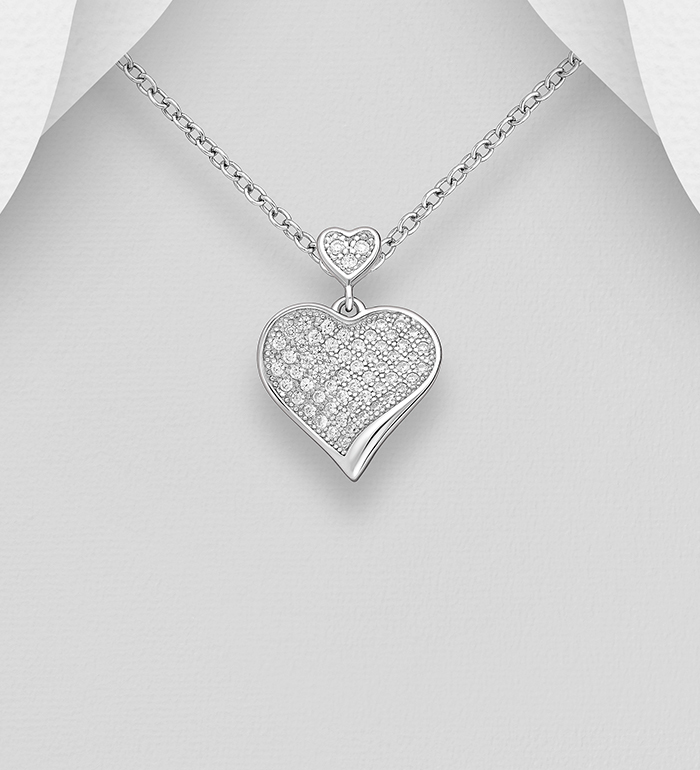 Wholesale 925 Sterling Silver Heart Pendant, Decorated with CZ Simulated Diamonds - SKU #701-32967
