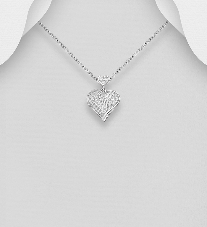 Wholesale 925 Sterling Silver Heart Pendant, Decorated with CZ Simulated Diamonds - SKU #701-32967