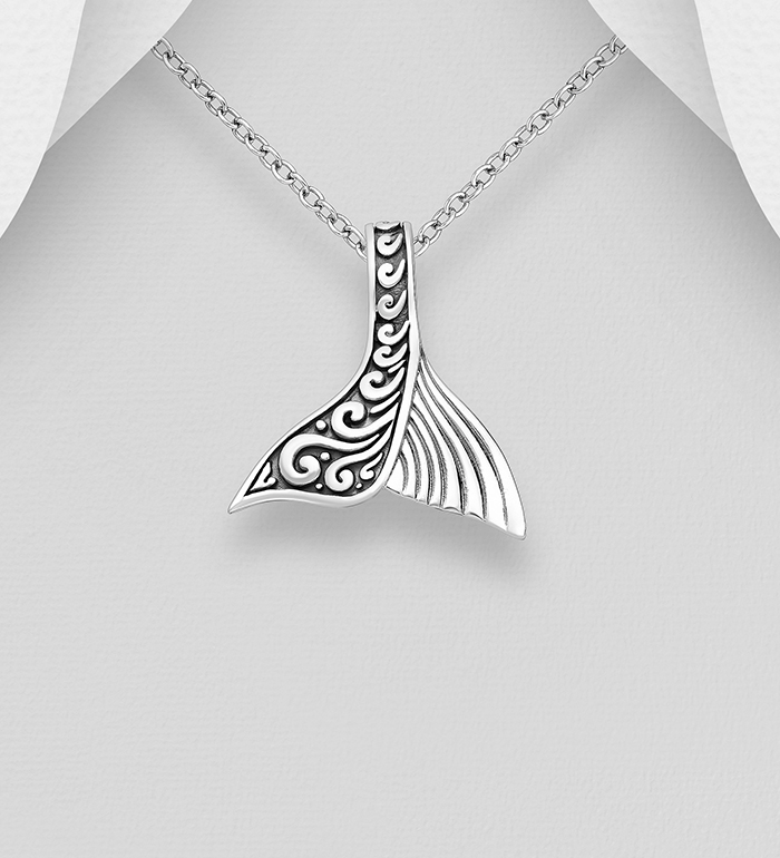 Wholesale 925 Sterling Silver Oxidized Whale Tail Pendant - SKU #706-39202