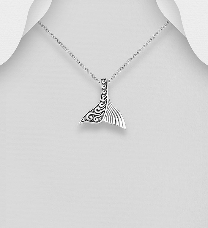 Wholesale 925 Sterling Silver Oxidized Whale Tail Pendant - SKU #706-39202