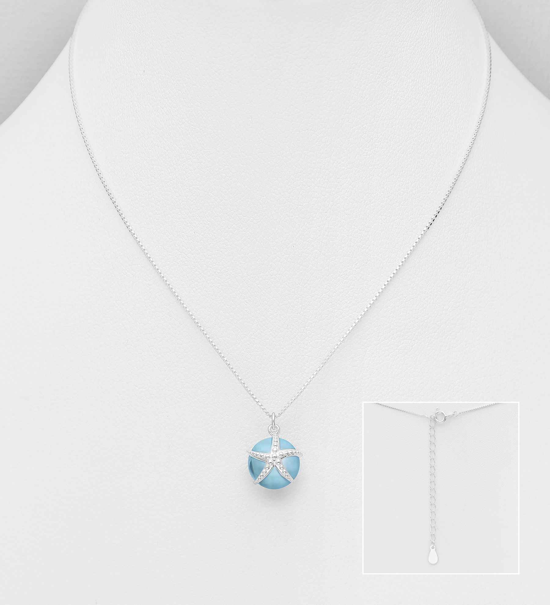 Wholesale 925 Sterling Silver Starfish Necklace, Decorated with Glass - SKU #578-2910
