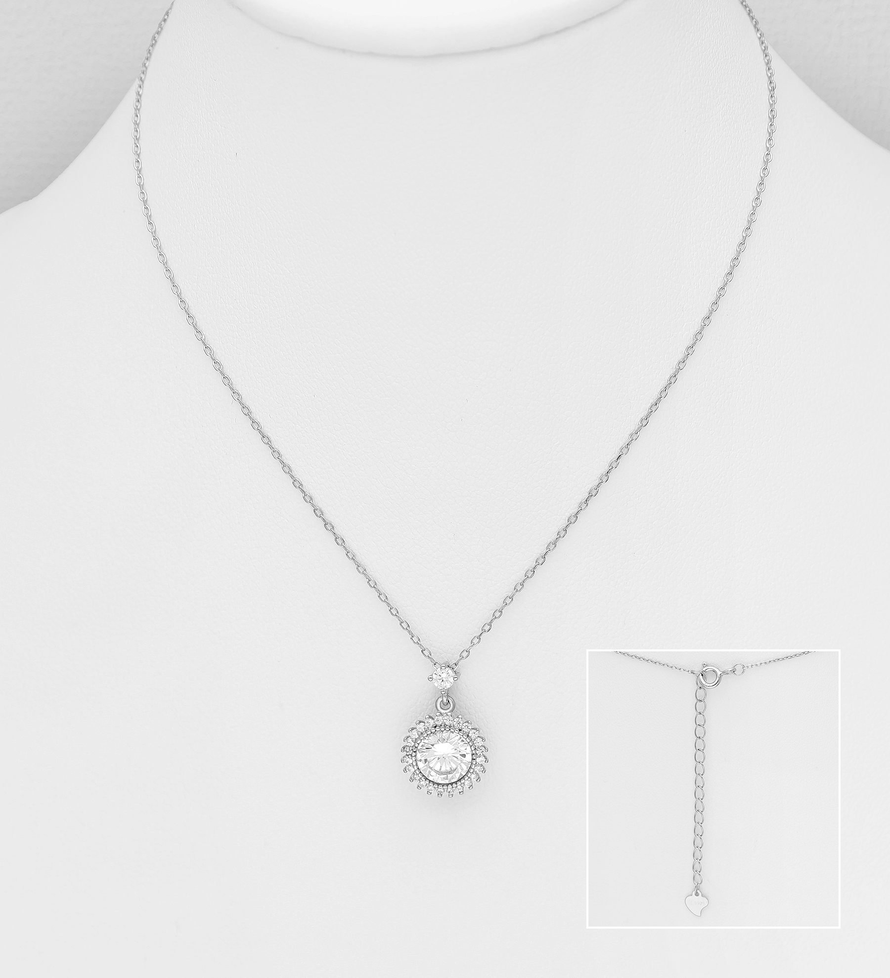 Wholesale 925 Sterling Silver Necklace, Decorated with CZ Simulated Diamonds - SKU #701-33024