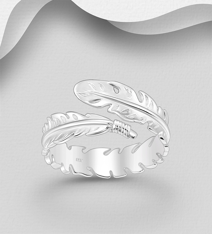Wholesale 925 Sterling Silver Feather Adjustable Ring - SKU #1063-4915