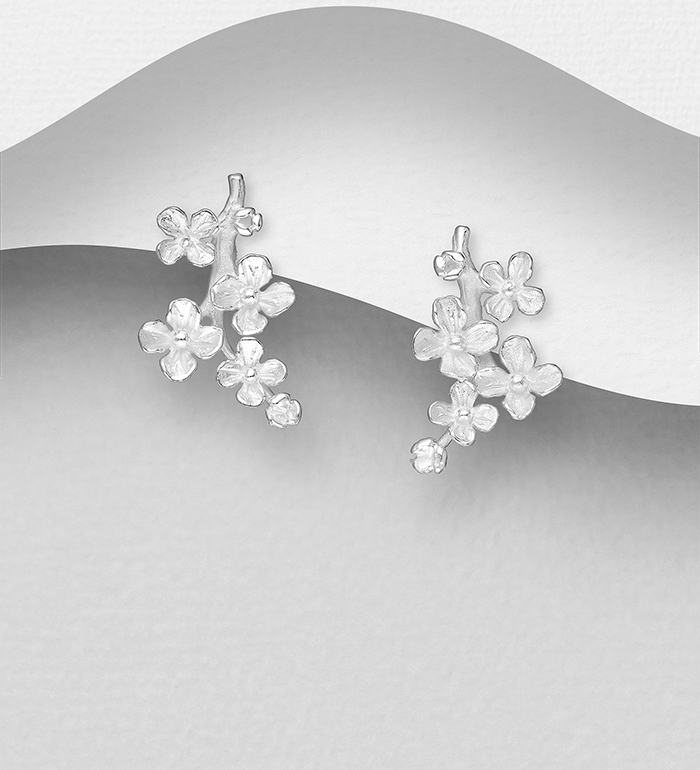 Wholesale 925 Sterling Silver Matte Flower Push-Back Earrings - SKU #706-39234