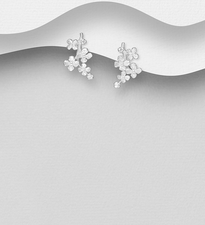 Wholesale 925 Sterling Silver Matte Flower Push-Back Earrings - SKU #706-39234