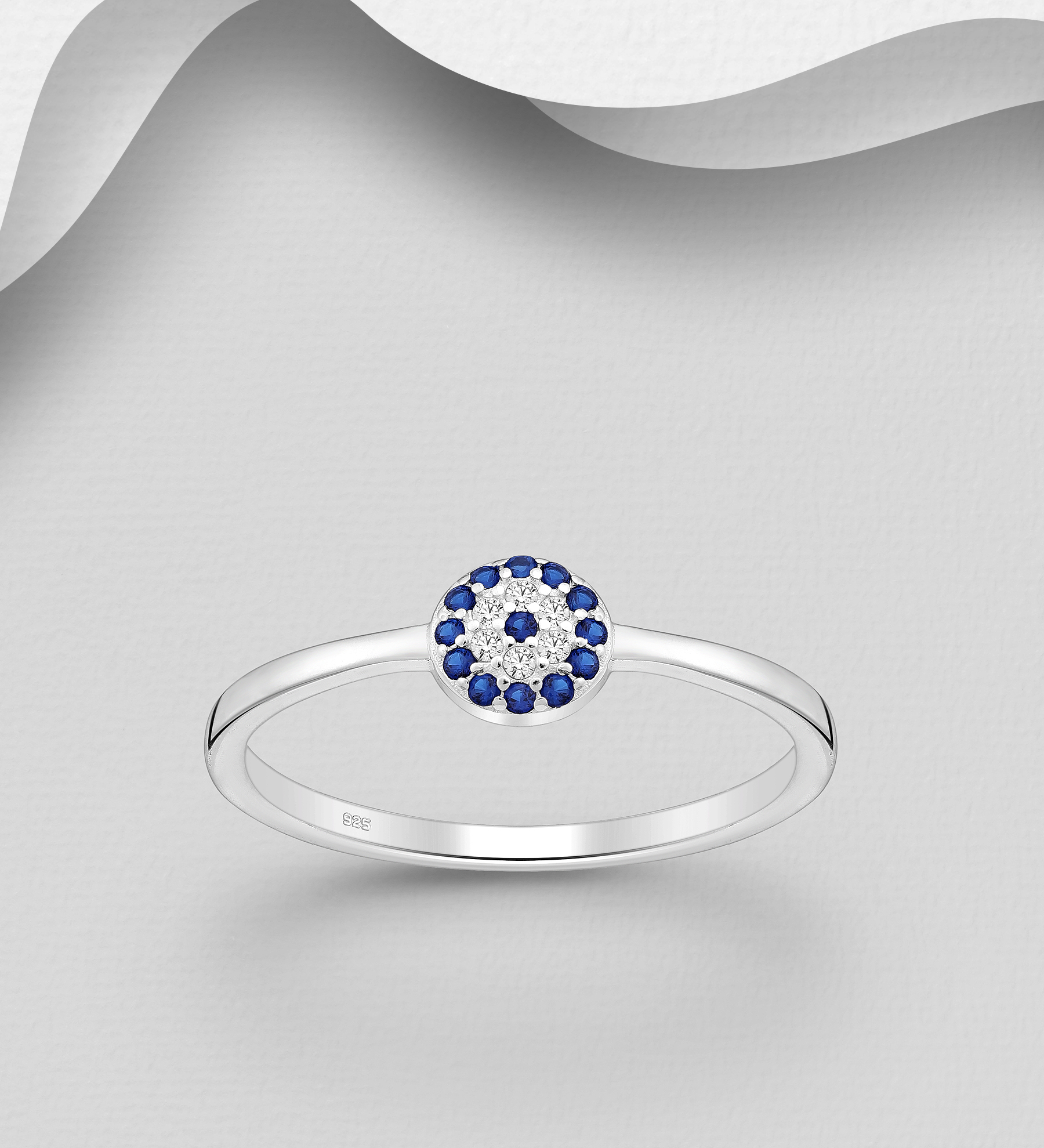 Wholesale 925 Sterling Silver Evil Eye Ring, Decorated with CZ Simulated Diamonds - SKU #701-33069