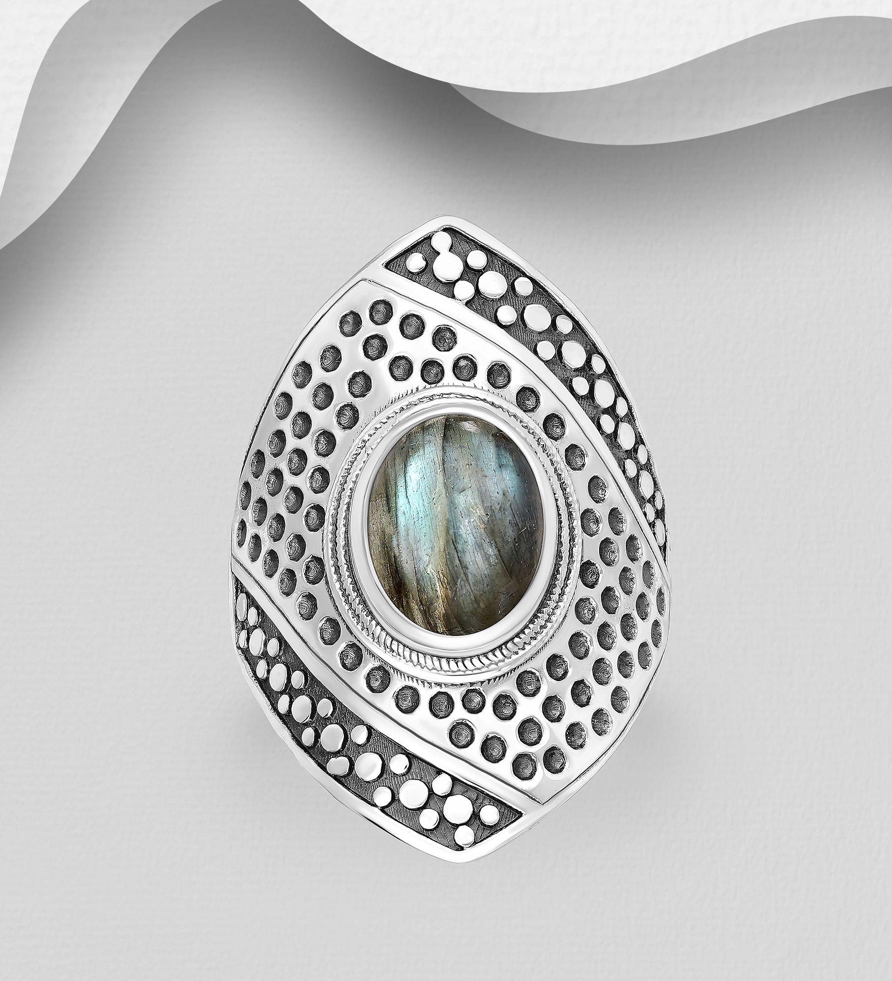 Wholesale 925 Sterling Silver Oxidized Ring, Decorated with Various Gemstones - SKU #883-9844