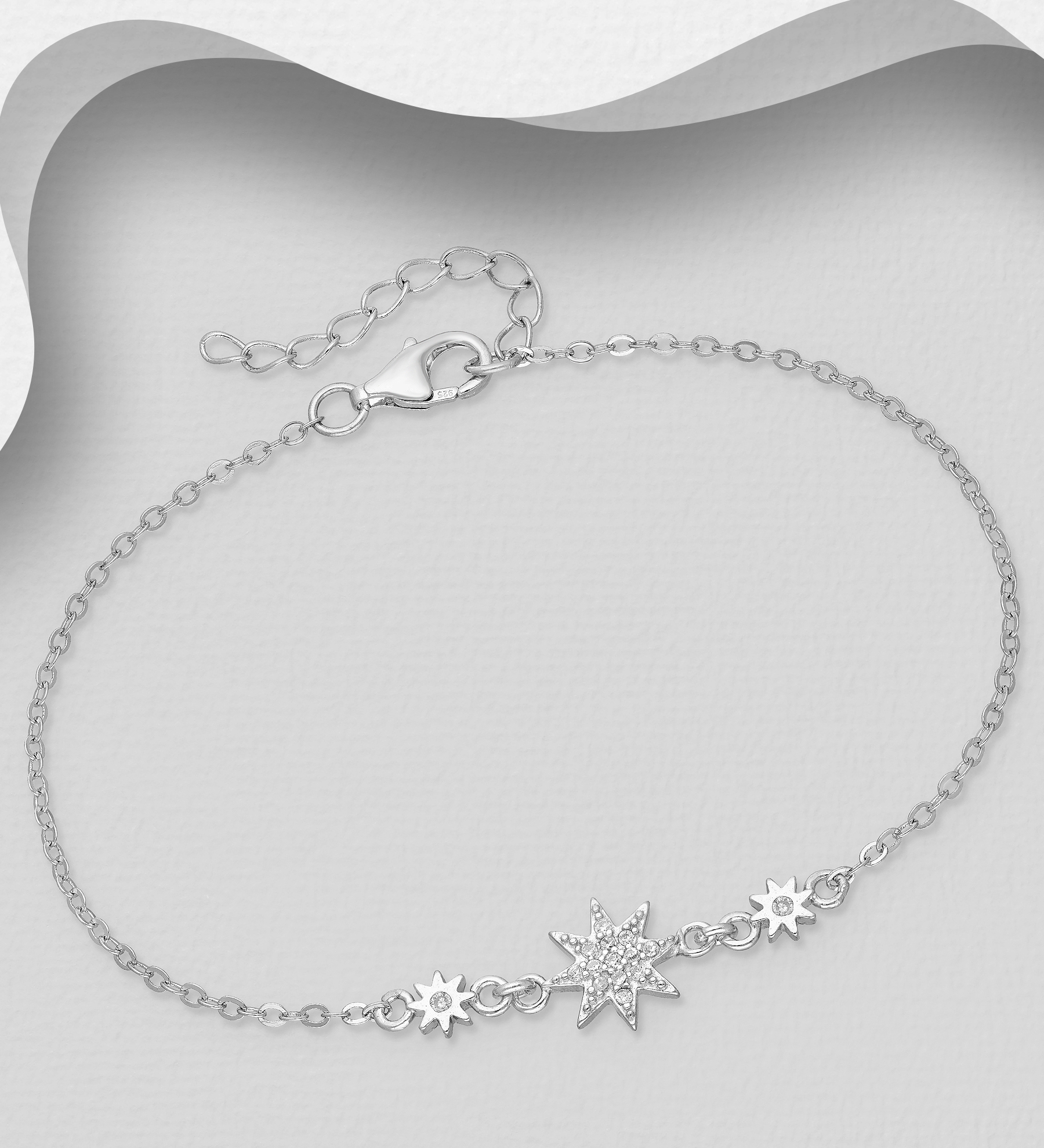 Wholesale 925 Sterling Silver Star Bracelet, Decorated with CZ Simulated Diamonds - SKU #701-33122