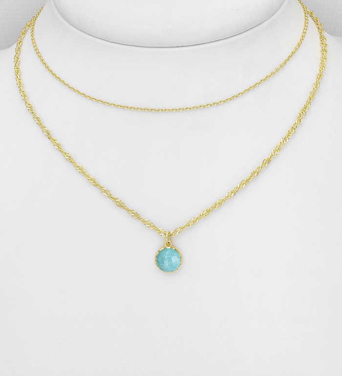 Desire by 7K - Wholesale 925 Sterling Silver Layered Choker, Decorated with Amazonite, Plated with 0.3 Micron 18K Yellow Gold - SKU #2070-101B