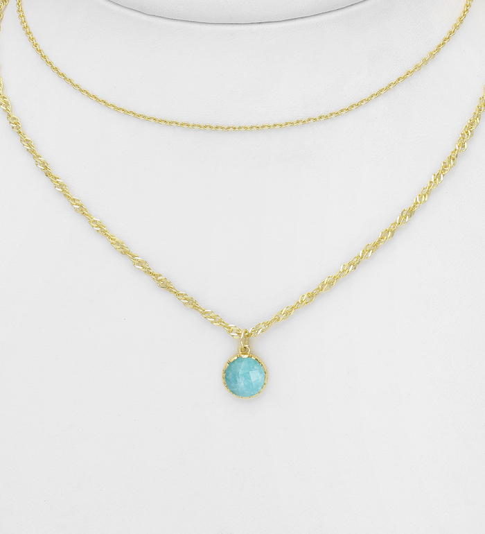 Desire by 7K - Wholesale 925 Sterling Silver Layered Choker, Decorated with Amazonite, Plated with 0.3 Micron 18K Yellow Gold - SKU #2070-101B