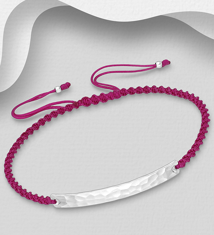Wholesale 925 Sterling Silver Hammered Bar with  Adjustable Thread Bracelet - SKU #706-39315