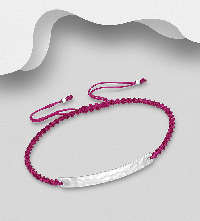Wholesale 925 Sterling Silver Hammered Bar with  Adjustable Thread Bracelet - SKU #706-39315