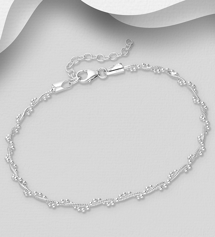Wholesale 925 Sterling Silver Twisted Snake Ball Bead Bracelet - SKU #706-39319