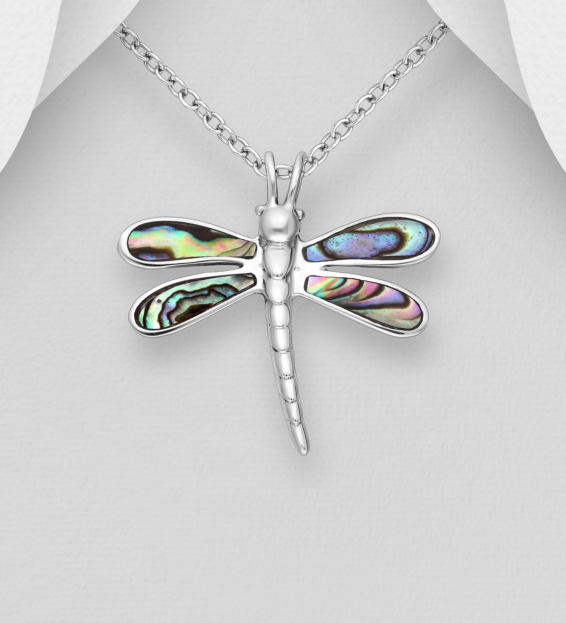 Wholesale 925 Sterling Silver Dragonfly Pendant, Decorated with Shell - SKU #789-4812