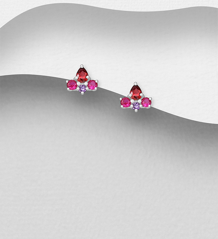 Wholesale 925 Sterling Silver Push-Back Earrings, Decorated with CZ Simulated Diamonds - SKU #1063-4967