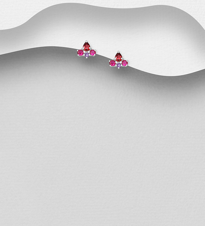 Wholesale 925 Sterling Silver Push-Back Earrings, Decorated with CZ Simulated Diamonds - SKU #1063-4967